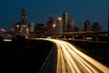 Traffic and the City skyline at Night Royalty Free Stock Photo