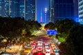 Traffic and Cityscape at night in Guangzhou, China Royalty Free Stock Photo