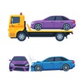 Traffic Collision or Car Accident with Damaged Transport on the Road Vector Set Royalty Free Stock Photo