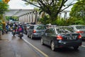 Traffic conditions car and Motorbikes on the bridge at main road jalan Juanda Depok west Java Indonesia february 11 2023