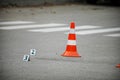 Road traffic cone on acident site Royalty Free Stock Photo