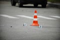 Road traffic cone on acident site Royalty Free Stock Photo