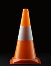 Traffic cone on black background. Warning for potential hazards or construction road works Royalty Free Stock Photo