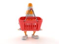 Traffic cone character holding shopping basket