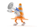 Traffic cone character speaking through a megaphone Royalty Free Stock Photo