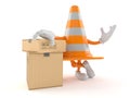 Traffic cone character with stack of boxes Royalty Free Stock Photo