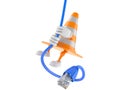 Traffic cone character swinging on network cable Royalty Free Stock Photo