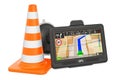 Traffic cone with GPS receiver. 3D rendering Royalty Free Stock Photo