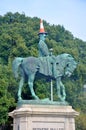 Traffic cone on a head of the monument