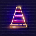 Traffic cone neon icon. Vector illustration for design. Barrier cone glowing sign. Construction tools concept Royalty Free Stock Photo