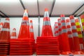 Traffic cone orange prevents road accidents Sorted on the Shelf Royalty Free Stock Photo