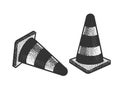 Traffic cone pylon sketch vector illustration