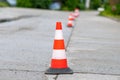 Traffic cone on the road, close-up of a cone Royalty Free Stock Photo