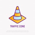 Traffic cone thin line icon. Modern vector illustration of plastic street boundary for construction