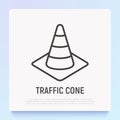 Traffic cone thin line icon. Modern vector illustration of plastic street boundary for construction