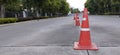 traffic cone on village road Royalty Free Stock Photo