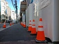 Traffic cones along Tokyo street