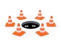 Traffic cones around a manhole