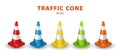 Traffic cones collection. Isometric set of colorful icons for web design isolated on white background. Realistic vector Royalty Free Stock Photo