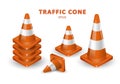 Traffic cones collection. Isometric set of icons for web design isolated on white background. Realistic vector Royalty Free Stock Photo