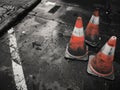Traffic Cones on Roadside Royalty Free Stock Photo