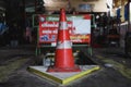 Traffic cones to prevent accidents in repair work For oil change jobs
