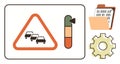 Traffic warning sign with congestion icon, data folder, and gear symbolizing analysis and system automation Royalty Free Stock Photo