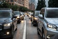 Traffic congestion after working hours in New York City. People going from work and stuck on the evening road