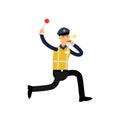 Traffic control officer running, whistling and showing stop gesture by handheld police signal Royalty Free Stock Photo