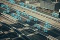 Traffic control systems. Ai or artificial intelligence, car analytics identify vehicles technology, big data of future Royalty Free Stock Photo