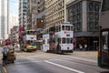 Traffic on Des Voeux Road in Hong Kong