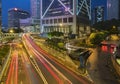 Traffic in midtown district of Hong Kong city at night Royalty Free Stock Photo