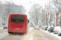 Traffic driving in snowy Amsterdam Netherlands