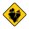 Traffic earthquake sign with Houses and tree Crack in yellow banner vector design