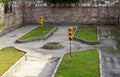 Traffic educational experience - practice area for children. Mini car road, traffic sign and traffic light