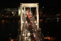 Traffic on Elisabeth bridge at night Budapest, Hungary. Royalty Free Stock Photo