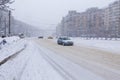Traffic on the first snow day in Bucharest 