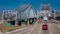 Traffic flows from Jefferson City Missouri across the Missouri River on U.S. 54/63 - Missouri River Bridge