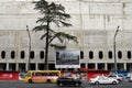 Traffic flows past the construction site of the new Museum of Fine Arts on Shota Rustaveli Avenue in Tbilisi, Georgia