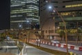 Traffic Going to La Defense Business District at Night Buildings and Towers Royalty Free Stock Photo