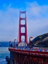 Traffic on Golden Gate Bridge on a foggy day Royalty Free Stock Photo