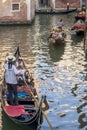 Traffic of gondolas, Venice, Italy Royalty Free Stock Photo