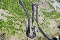 Traffic and hairpins on Trollstigen serpentine road Royalty Free Stock Photo