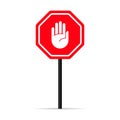 Traffic hand stop signal icon. Warning forbidden sign. Vector on isolated white background. EPS 10
