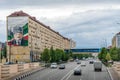 The highway in Grozny city downtown, and the giant portrait of Chechen Republic ex-president Akhmad Kadyrov.