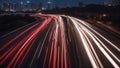 traffic on highway at night Light trails on a highway at night. The image shows the motion of car lights as they speed