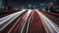 traffic on the highway at night Light trails on a highway at night. The image shows the motion of car lights as they speed along