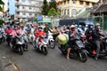 Traffic in Ho Chi Minh City. Motorbike rider in the streets of Ho Chi Mingh City, formerly Saigon, Vietnam