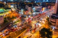 Traffic at Hua Lamphong intersection at night in Bangkok, Thailand