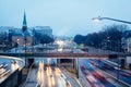 Traffic on I-395 on a cloudy evening, in Washington, DC